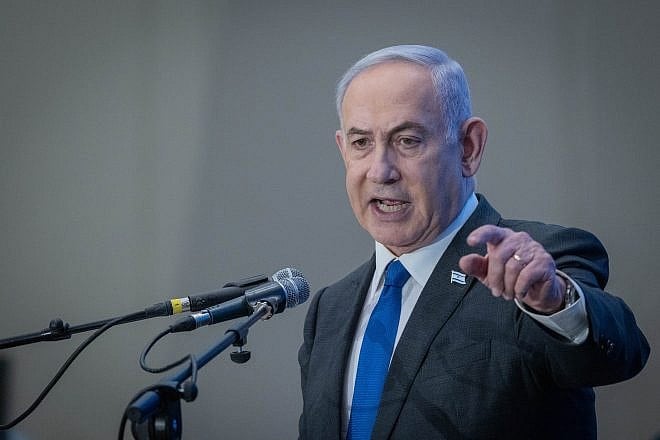 Prime Minister Benjamin Netanyahu attends a conference in Jerusalem, Feb. 18, 2024. Photo by Chaim Goldberg/Flash90.