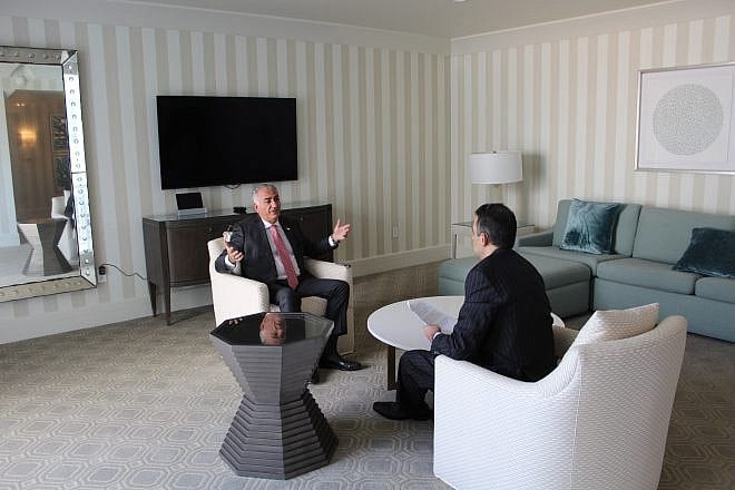 Karmel Melamed interviews Iran’s exiled crown prince, Reza Pahlavi, in Los Angeles on Jan. 31, 2024. Credit: Courtesy.