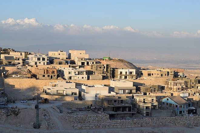 The construction site of a new residential neighborhood at the mixed religious-secular Jewish settlement Kfar Adumim on March 9, 2023. Photo by Gili Yaari/Flash90.