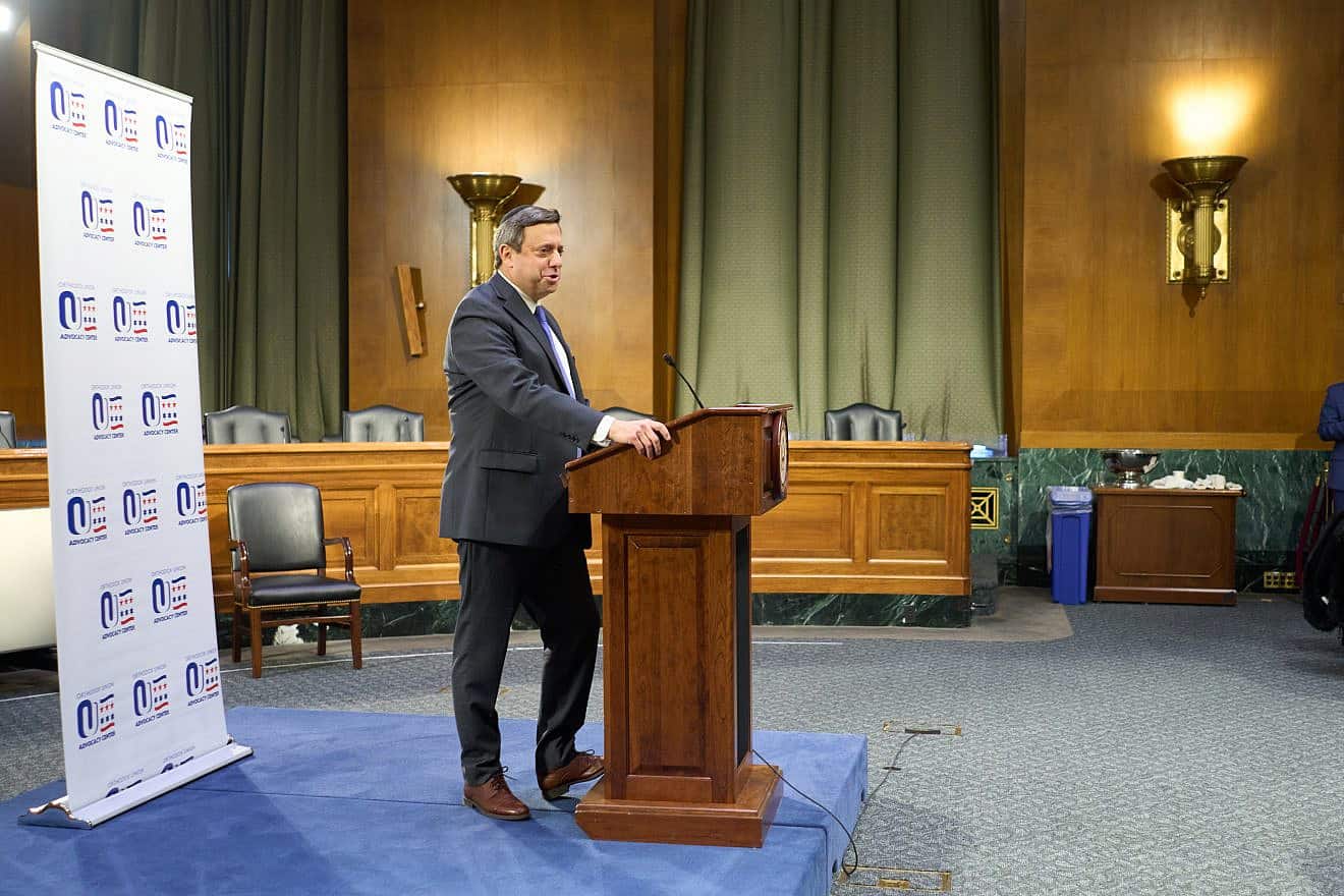 Nathan Diament, executive director of the OU Advocacy Center, speaks during an OU Advocacy mission to Washington, D.C., on Jan. 10, 2024. Credit: Courtesy.