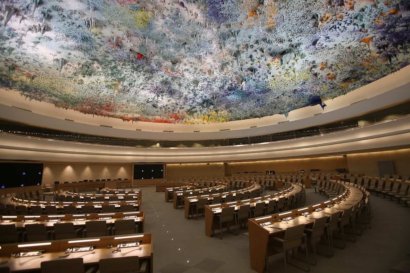The meeting place of the U.N. Human Rights Council, the Human Rights and Alliance of Civilizations Room of the Palace of Nations in Geneva, Switzerland, Aug. 5, 2015. Credit: Ludovic Courtès via Wikimedia Commons.