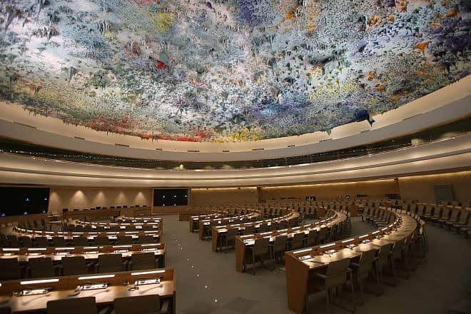 The meeting place of the U.N. Human Rights Council, the Human Rights and Alliance of Civilizations Room of the Palace of Nations in Geneva, Switzerland, Aug. 5, 2015. Credit: Ludovic Courtès via Wikimedia Commons.
