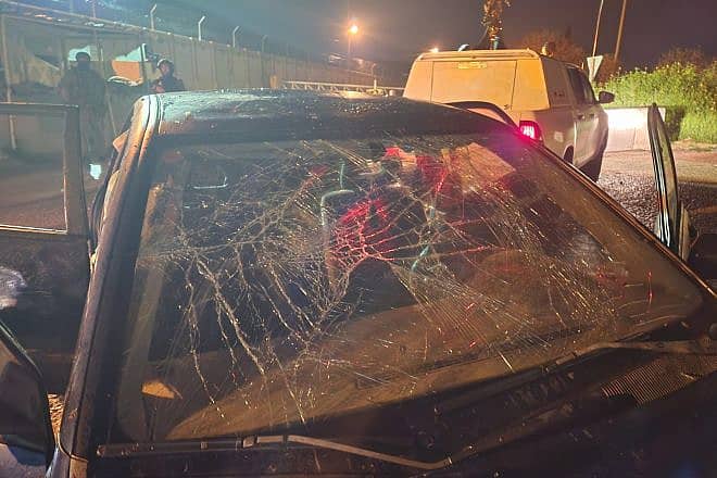 An Israeli vehicle damaged from a bombing attack in northern Samaria, Feb. 19, 2024. Credit: Samaria Regional Council.