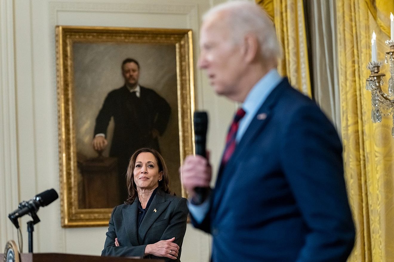 Vice President Kamala Harris looks on as U.S. President Joe Biden delivers remarks at a reception for new members of Congress on in the East Room of the White House on Jan. 24, 2023. Credit: Erin Scott/White House.