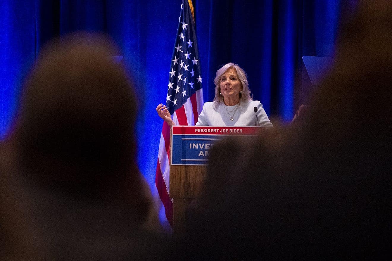 U.S. first lady Jill Biden speaks at an event in Crystal City, Va., on May 16, 2023. Credit: Ken Cedeno/U.S. Department of Labor.