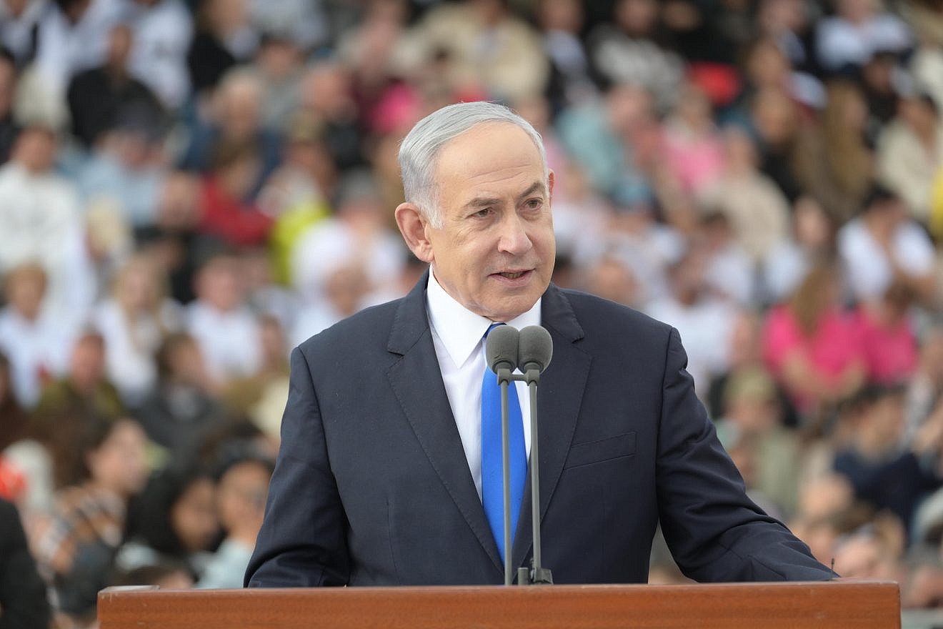 Israeli Prime Minister Benjamin Netanyahu at a graduation ceremony for an IDF officers course, March 7, 2024. Photo by Amos Ben-Gershom/GPO.