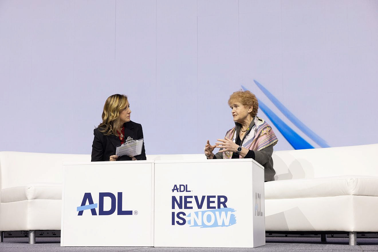 Journalist Abigail Pogrebin (left) interviews Deborah Lipstadt, U.S. special envoy to monitor and combat antisemitism, at the Anti-Defamation League's "Never Is Now" conference, held in New York on March 6-7, 2024. Credit: ADL. Journalist Abigail Pogrebin (left) interviews Deborah Lipstadt, U.S. special envoy to monitor and combat antisemitism, at the Anti-Defamation League's "Never Is Now" conference, held in New York on March 6-7, 2024. Credit: ADL.