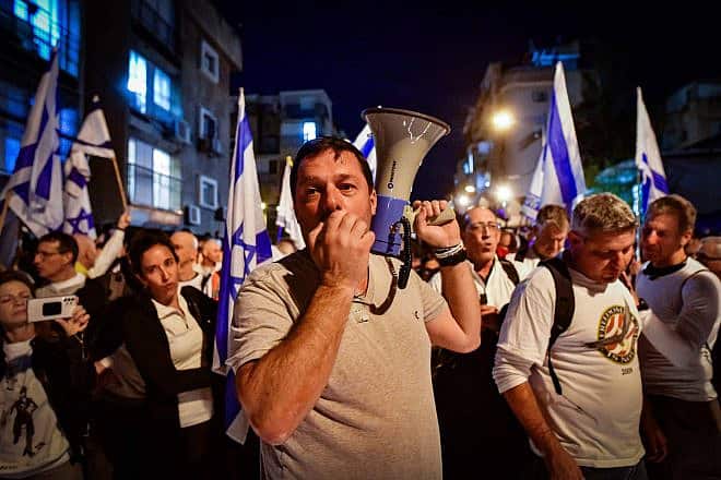 Members of the Brothers in Arms movement march in the ultra-Orthodox city of Bnei Brak, calling for equal military service, March 7, 2024. Photo by Avshalom Sassoni/Flash90.