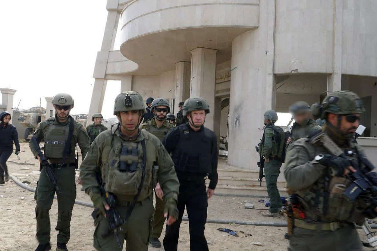 Israeli Defense Minister Yoav Gallant during a visit to Gaza City, March 13, 2024. Credit: Aeriel Hermoni/Defense Ministry.