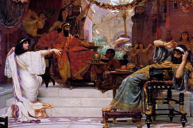 “Esther Denouncing Haman,” oil on canvas, by Ernest Normand, 1888. Credit: Wikimedia Commons
