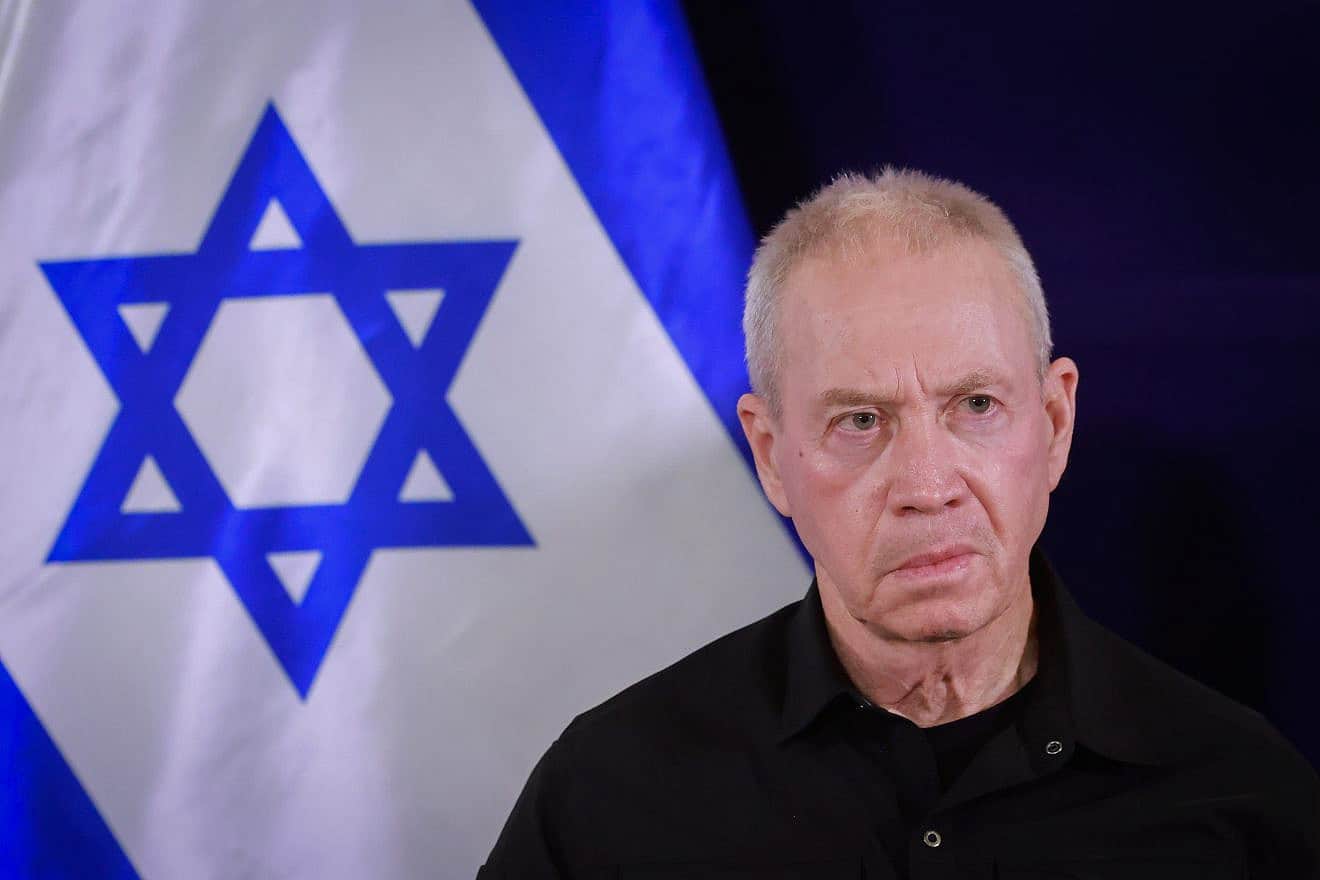 Israeli Defense Minister Yoav Gallant at a press conference at the ministry in Tel Aviv, Nov. 11, 2023. Photo by Marc Israel Sellem/POOL.
