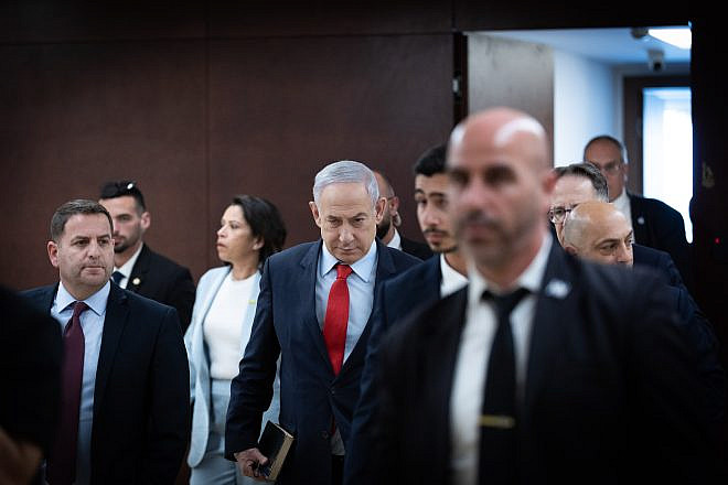 Israeli Prime Minister Benjamin Netanyahu outside his office at the Knesset in Jerusalem, March 13, 2024. Photo by Yonatan Sindel/Flash90.