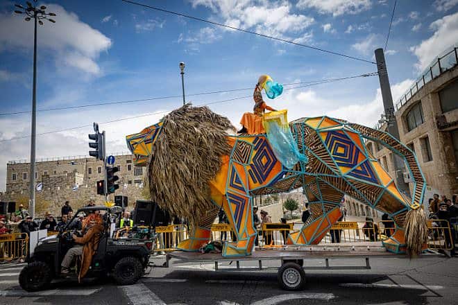 The Purim Unity Parade in Jerusalem, March 25, 2024. Photo by Yonatan Sindel/Flash90.