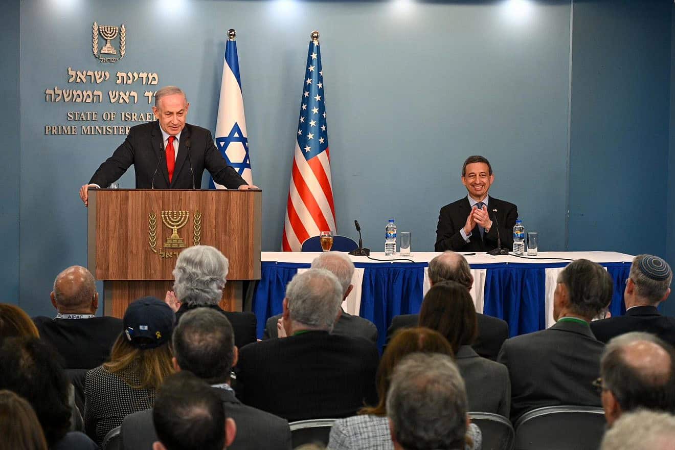 Israeli Prime Minister Benjamin Netanyahu addresses AIPAC board members at his office in Jerusalem, March 18, 2024. Photo by Ma'ayan Toaff/GPO.