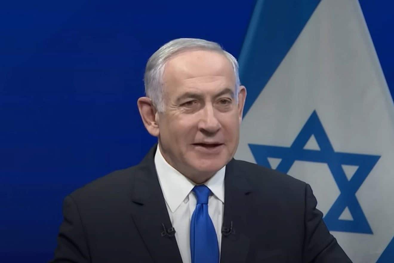 Israeli Prime Minister Benjamin Netanyahu addressing the AIPAC conference in Washington, D.C. via video link from Israel on March 12, 2024. Source: Government Press Office/YouTube screenshot.