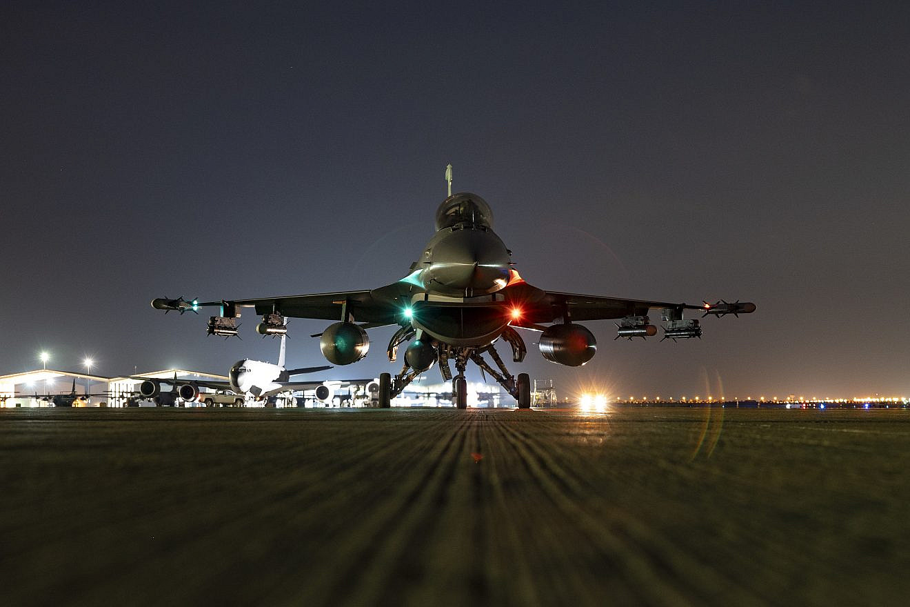 A U.S. Air Force F-16 Fighting Falcon is positioned on the flight line at an undisclosed location on April 13, 2024. Source: U.S. Air Force.