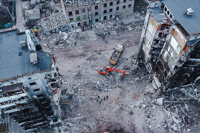Apartment buildings in Borodyanka, Kyiv region, destroyed by drones during the Russia-Ukraine War, Credit: Rms_UA/Shutterstock.