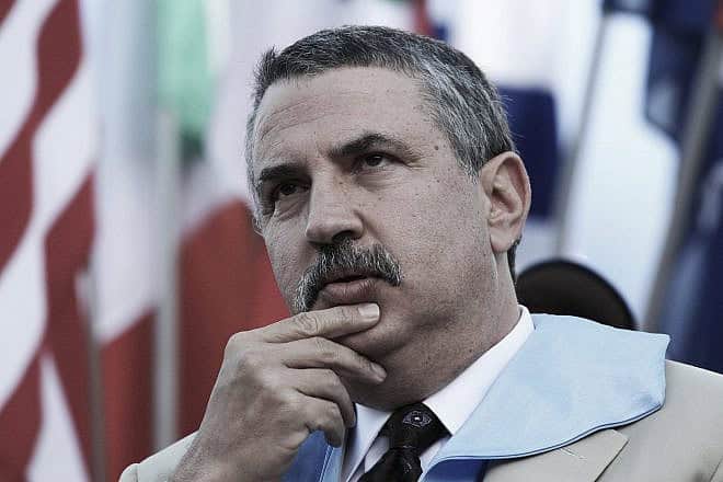 “New York Times” columnist Thomas L. Friedman after receiving his honorary doctorate from the Hebrew University of Jerusalem, June 3, 2007. Photo by Rebecca Zeffert/Flash90.