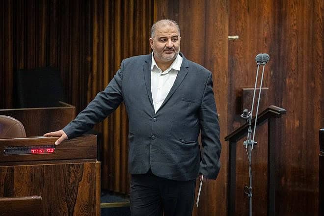Ra'am Party Chairman Mansour Abbas in the plenary hall of the Knesset in Jerusalem, June 13, 2022. Photo by Yonatan Sindel/Flash90.
