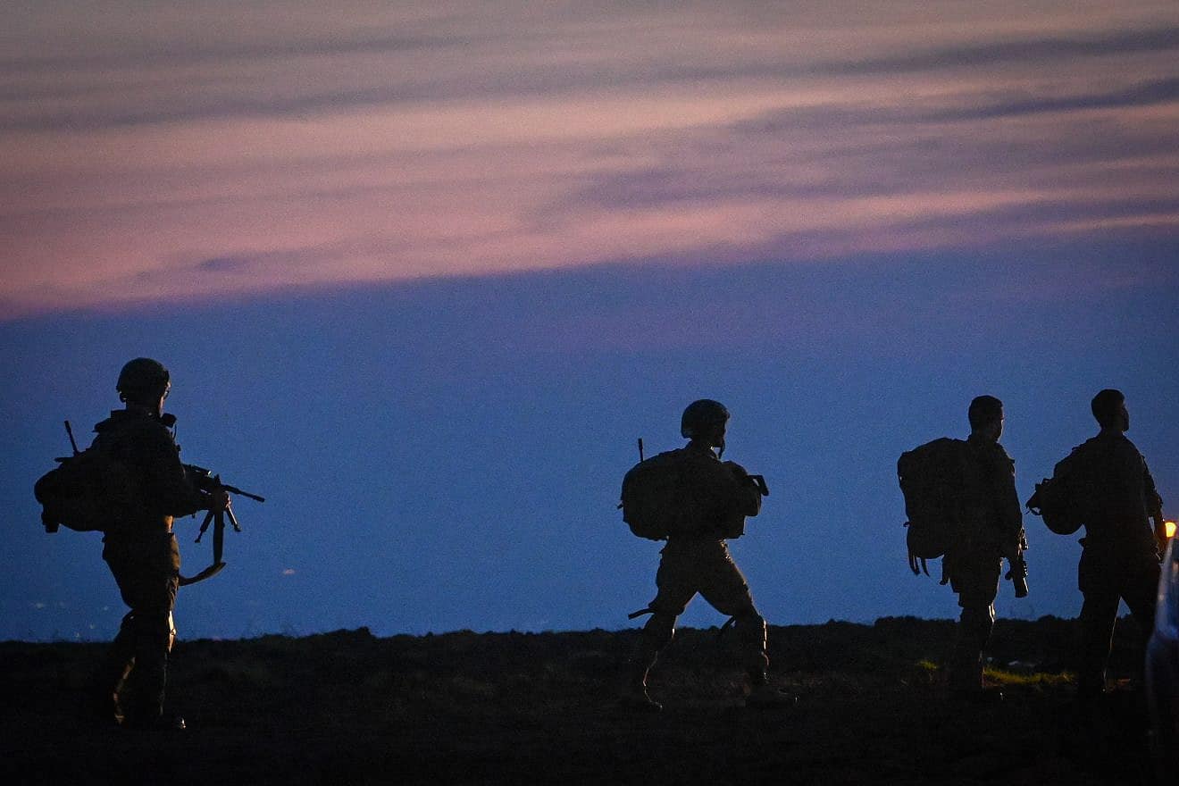 Israeli soldiers at the end of a military drill in the Golan Heights, Feb. 11, 2024. Photo by Michael Giladi/Flash90.