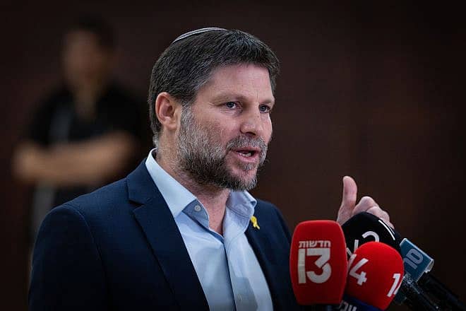 Israeli Finance Minister Bezalel Smotrich holds a press conference at the Knesset in Jerusalem, March 13, 2024. Photo by Yonatan Sindel/Flash90.