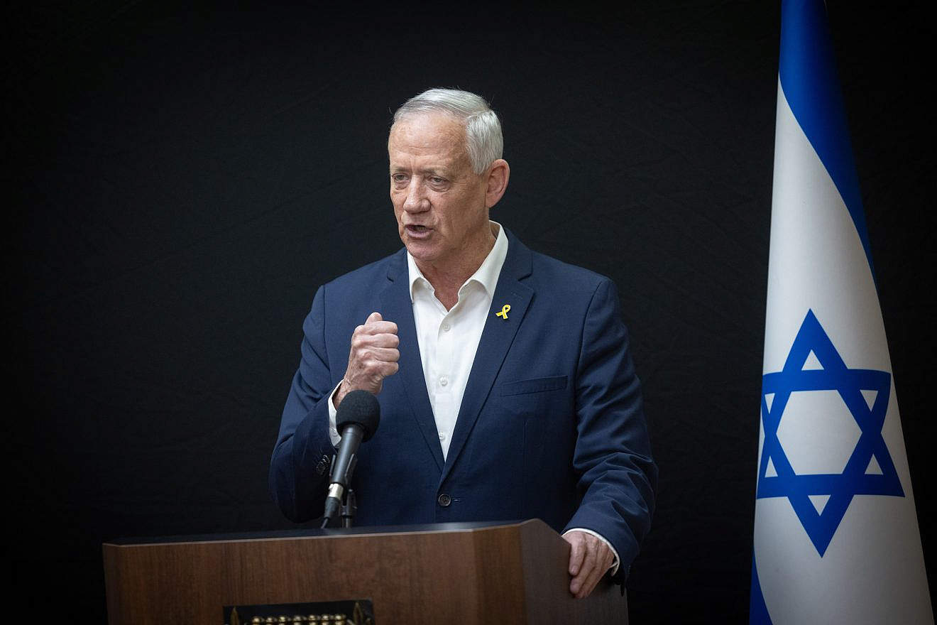 Minister-without-Portfolio Benny Gantz holds a press conference at the Knesset in Jerusalem, April 3, 2024. Photo by Chaim Goldberg/Flash90.