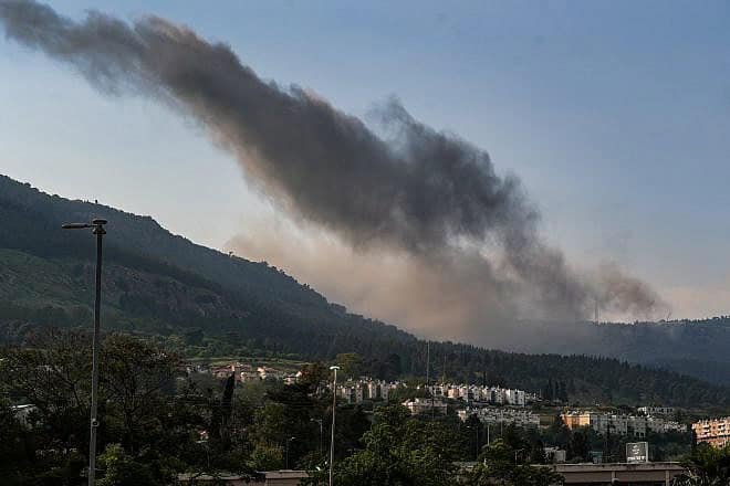 Smoke rises after an Israeli air strike in Southern Lebanon, April 15, 2024. Photo by Ayal Margolin/Flash90.