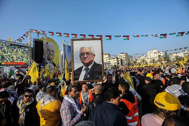 Fatah supporters in Gaza City celebrate the anniversary of the movement's founding, Dec. 31, 2022. Photo by Abed Rahim Khatib/Flash90.