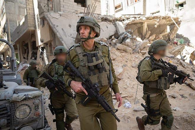 Israel Defense Forces Chief of Staff Lt. Gen. Herzi Halevi tours the Khan Yunis combat zone in southern Gaza on April 3, 2024. Credit: IDF.