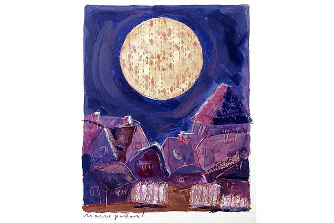 "Matzah Moon," 2004, by Mark Podwal. Cover image for an edition of Elie Wiesel's "A Passover Haggadah." Credit: Courtesy of Mark Podwal.