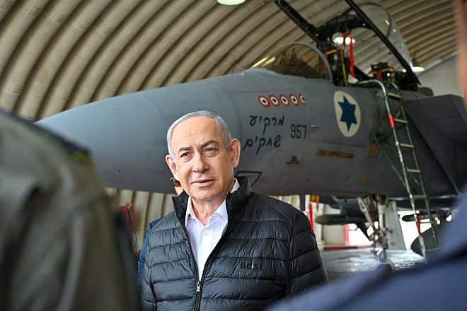 Israeli Prime Minister Benjamin Netanyahu visits the Tel Nof Air Base, April 11, 2024. Photo by Kobi Gideon/GPO.
