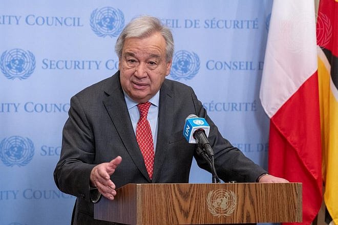 U.N. Secretary-General António Guterres briefs reporters on the situation in Gaza on April 5, 2024. Credit: Eskinder Debebe/U.N. Photo.