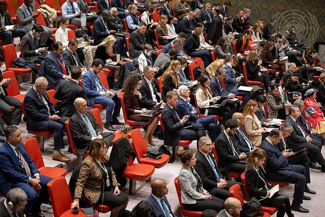A view of delegates and audience attending the United Nations Security Council meeting on the situation in the Middle East, including the Palestinian question, on April 18, 2024. Credit: Manuel Elías/U.N. Photo.
