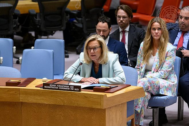 Sigrid Kaag, senior U.N. humanitarian and reconstruction coordinator for Gaza, briefs the Security Council meeting on the situation in the Middle East, including the Palestinian question, April 24, 2024. Credit: Loey Felipe/U.N. Photo.