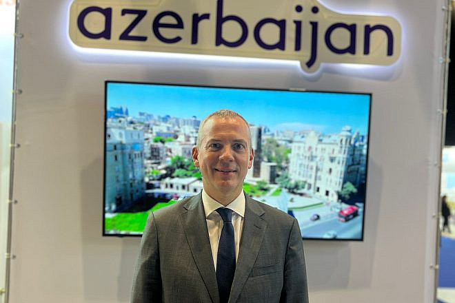 Azerbaijan Tourism Board CEO Florian Sangeschmidt at the Israeli Tourism Expo in Tel Aviv, April 3, 2024. Credit: Courtesy.
