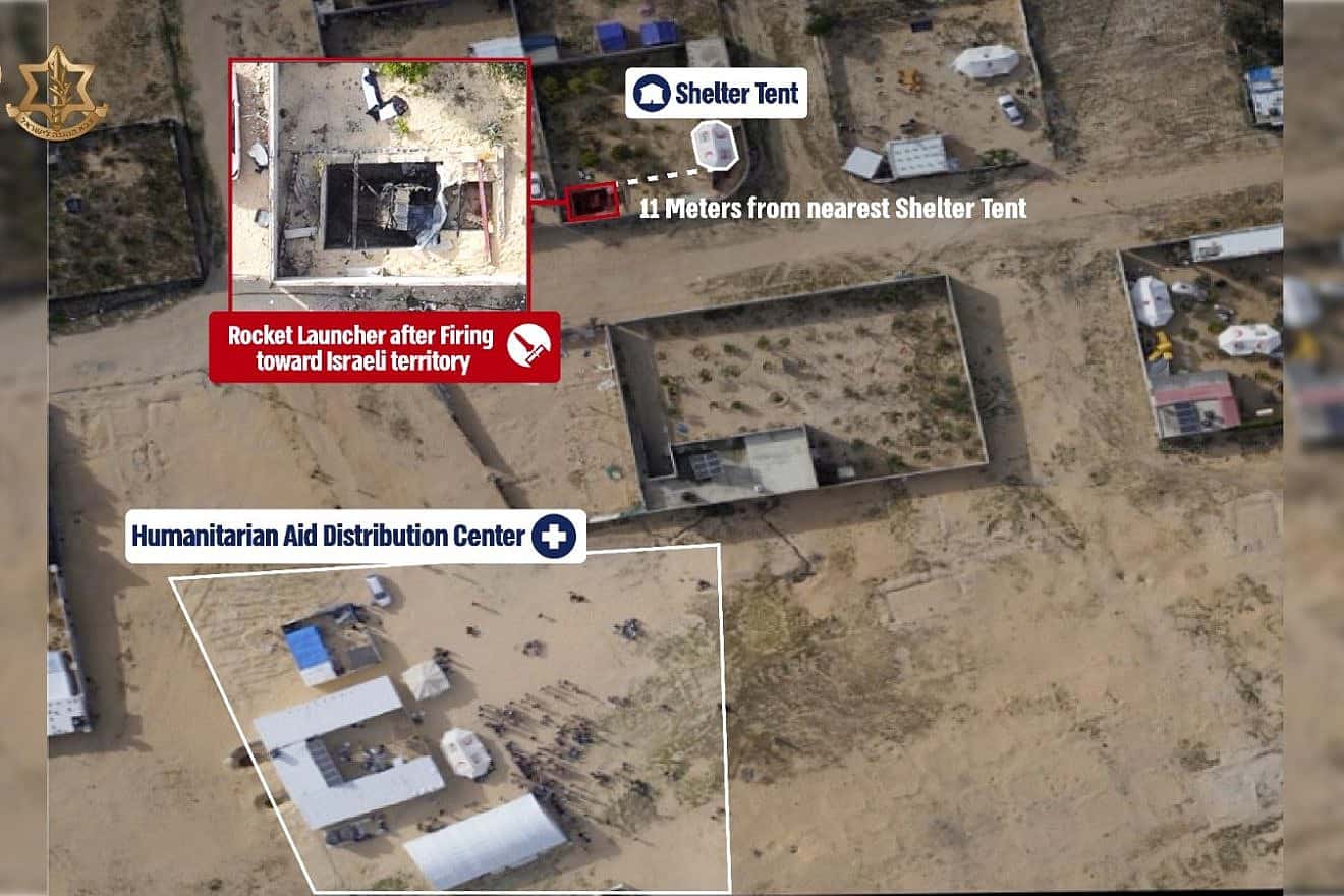 Infographic of the rocket launchers embedded in the humanitarian area of western Khan Yunis, southern Gaza. Credit: IDF.