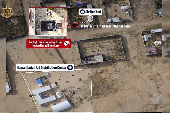 Infographic of the rocket launchers embedded in the humanitarian area of western Khan Yunis, southern Gaza. Credit: IDF.