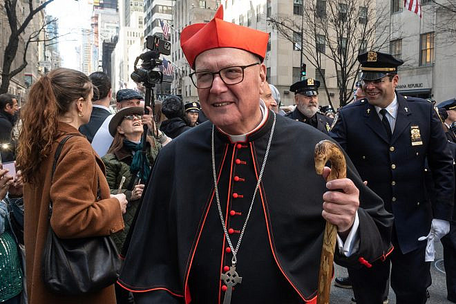 Timothy Cardinal Dolan, the archbishop of New York, greets participants during annual St. Patrick's Day Parade on Fifth Avenue in New York on March 16, 2024. Credit: Lev Radin/Shutterstock.