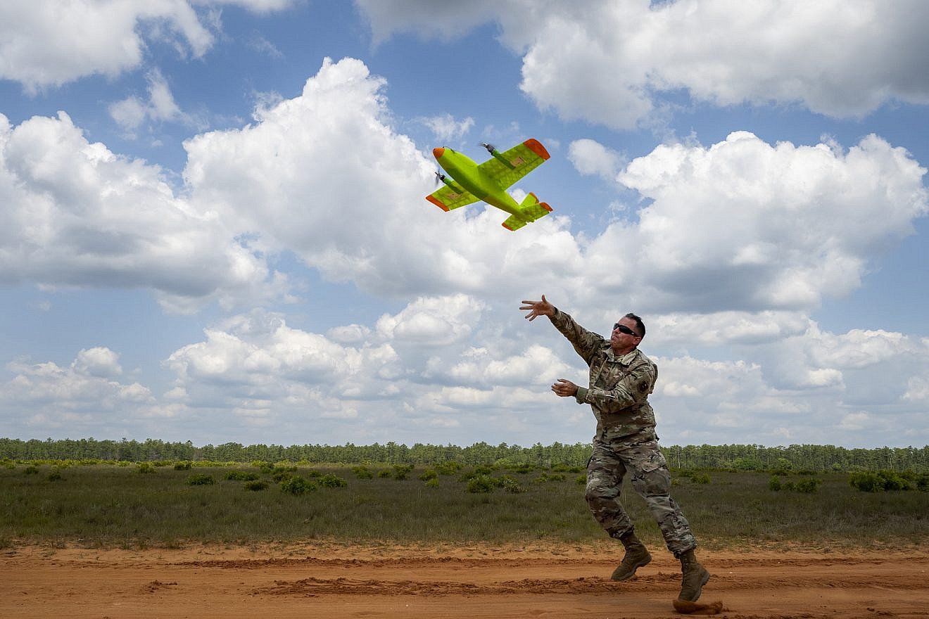 Col. Dustin Thomas launches a 3-D-printed drone during a Blue Horizons demonstration on April 25, 2024 at Eglin Air Force Base, Fla. Credit: Samuel King Jr./U.S. Air Force Photo.