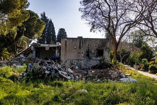 The aftermath of Hamas's Oct. 7 invasion of Kibbutz Kfar Aza in southern Israel, April 7, 2024. Photo by Chaim Goldberg/Flash90.