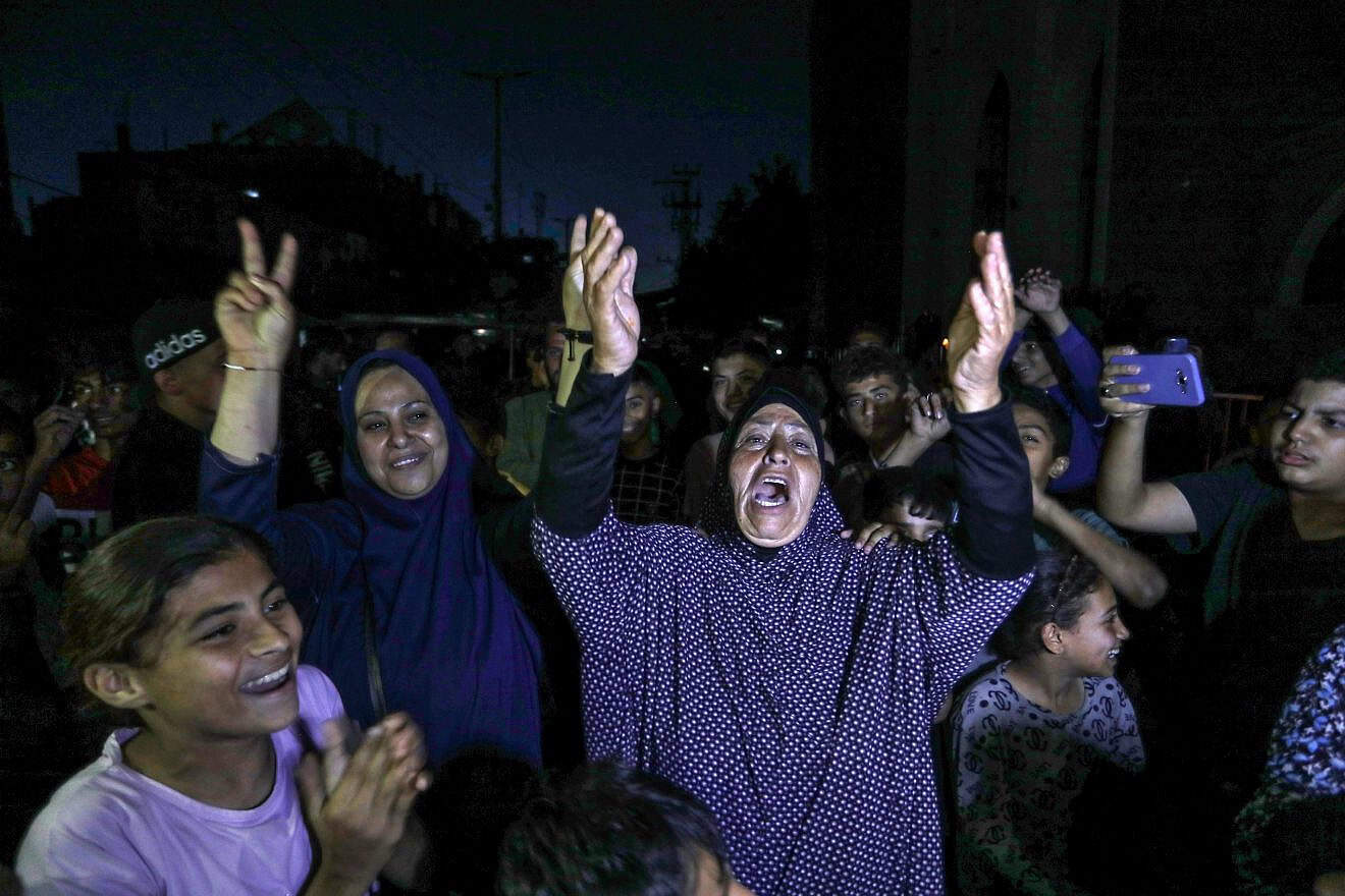 Palestinians celebrate in Rafah, in the southern Gaza Strip, after Hamas announced its approval of a ceasefire on May 6, 2024. Photo by Abed Rahim Khatib/Flash90.