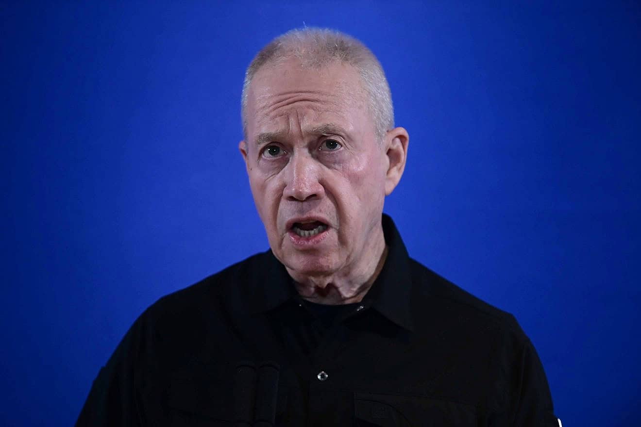 Israeli Defense Minister Yoav Gallant speaks during a press conference at the Kirya military base in Tel Aviv, May 15, 2024. Photo by Tomer Neuberg/Flash90.