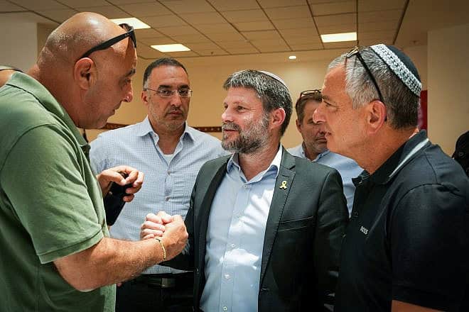 Israeli Finance Minister and Religious Zionism Party head Bezalel Smotrich holds a faction meeting in northern Israel, May 19, 2024. Photo by Ayal Margolin/Flash90.
