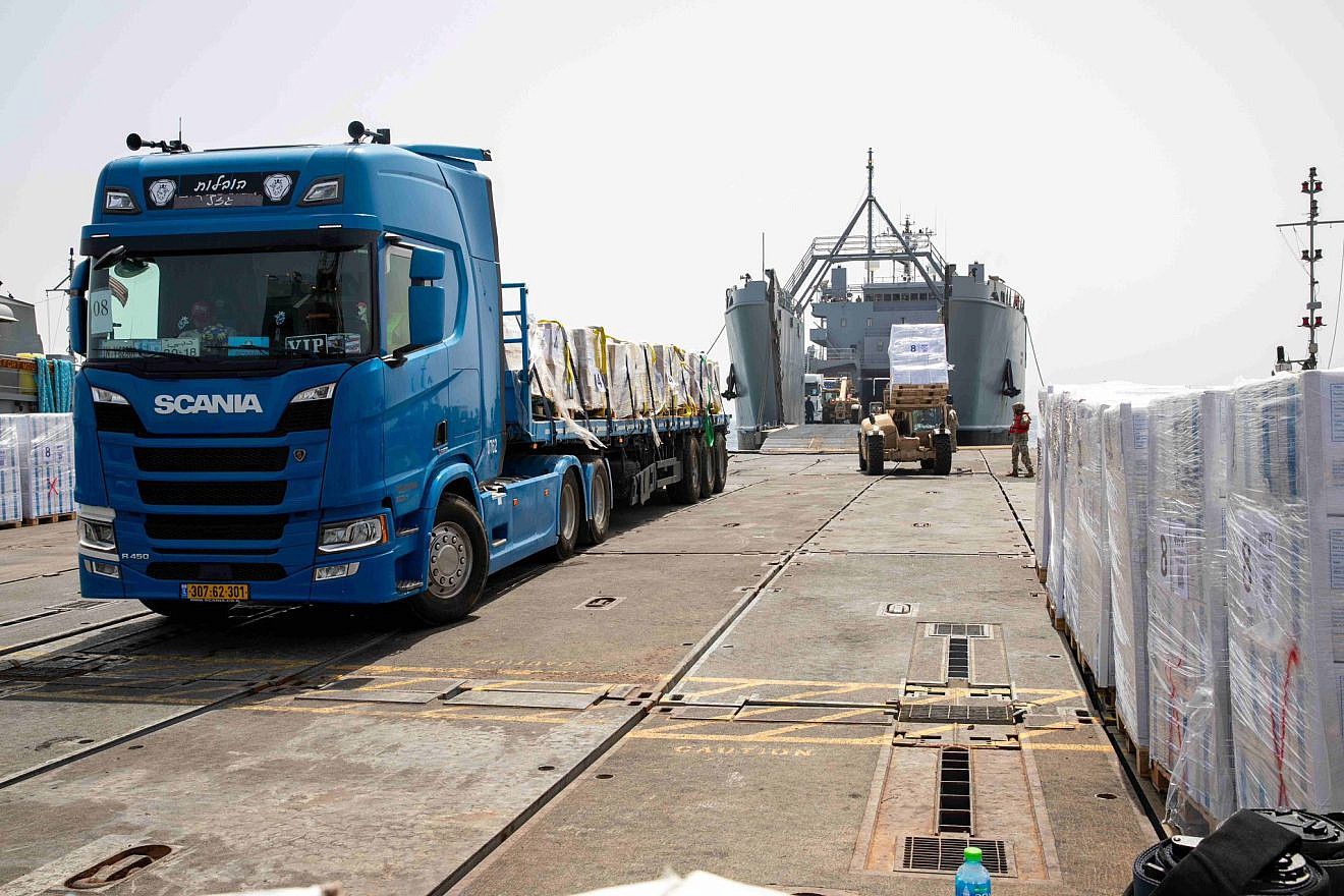Humanitarian aid delivered to Palestinians via the temporary pier in Gaza, May 2024. Credit: U.S. Central Command.