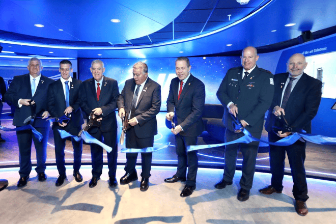 Cutting the ribbon as Israel Aerospace Industries inaugurates its first visitor's center in the America, in Washington, D.C., on May 22, 2024. Credit: IAI.