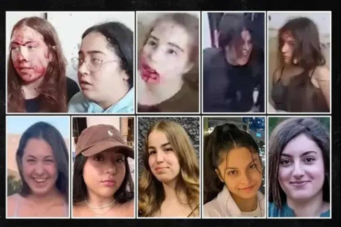 Images from Hamas video footage showing the capture and abduction of Liri Albag, Karina Ariev, Agam Berger, Daniela Gilboa and Naama Levy from the Nahal Oz Israeli military base on Oct. 7, 2023. Credit: Courtesy of the Hostages Families Forum.