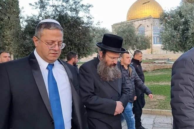 Israeli National Security Minister Itamar Ben-Gvir (left) during a previous visit to the Temple Mount in Jerusalem. Source: Itamar Ben-Gvir/X.