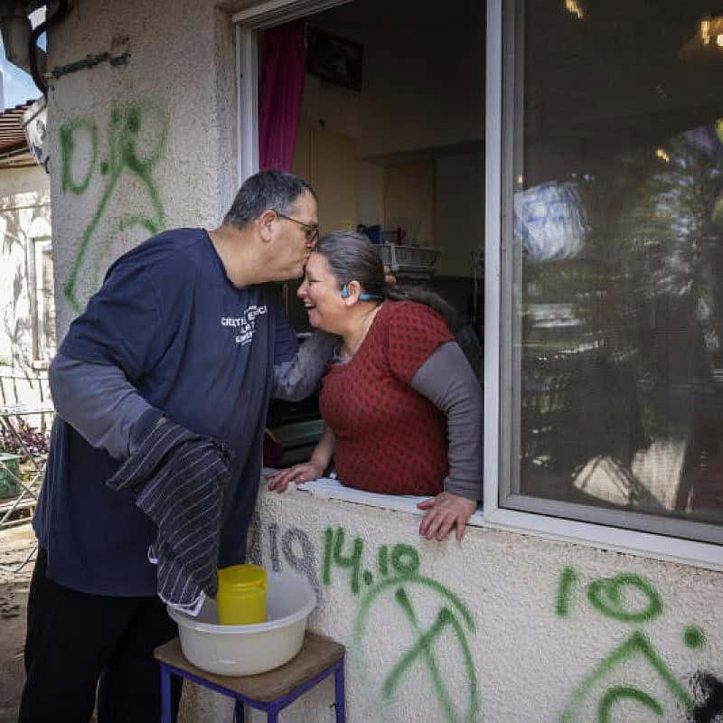 Shahar Snurman and his wife, Ayelet Kohn, in Kibbutz Kfar Aza, one of the communities hardest hit during Hamas's Oct. 7 massacre. Credit: Courtesy of Shahar Snurman.