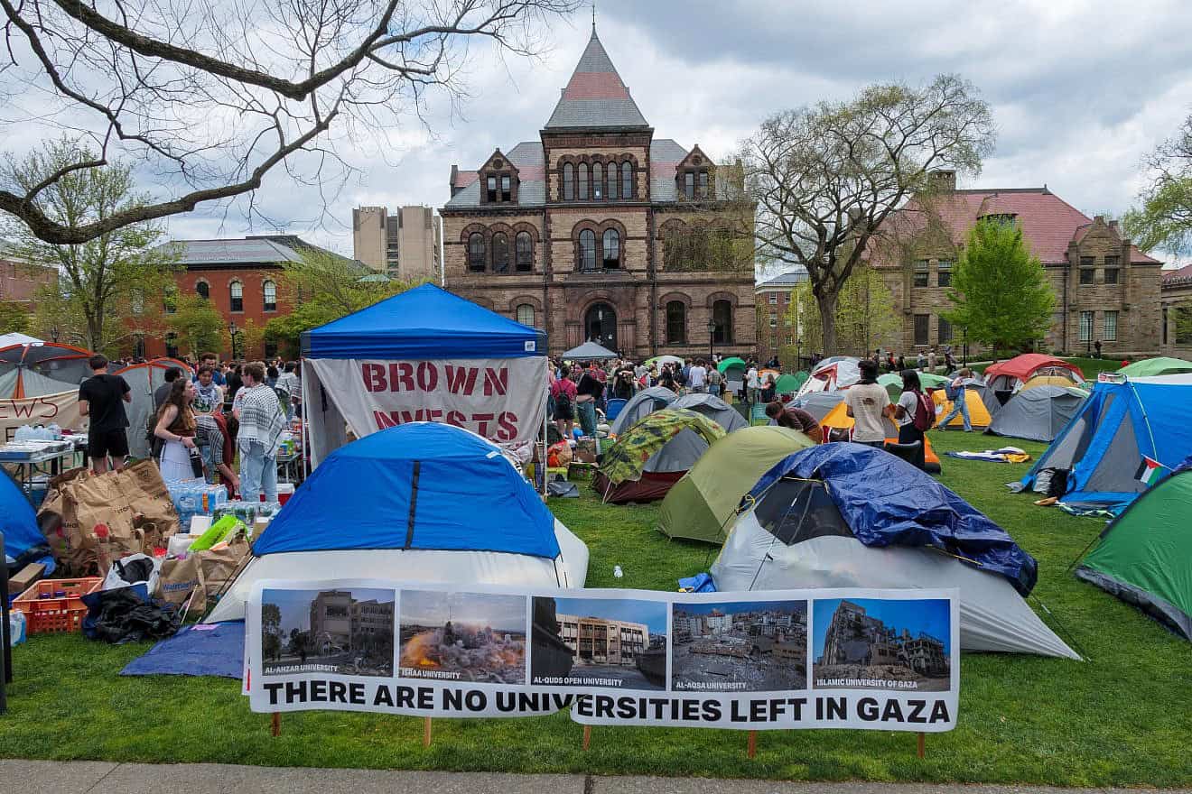 An anti-Israel student tent encampment at Brown University in Providence, R.I., April 29, 2024. Credit: Kenneth C. Zirkel via Wikimedia Commons.