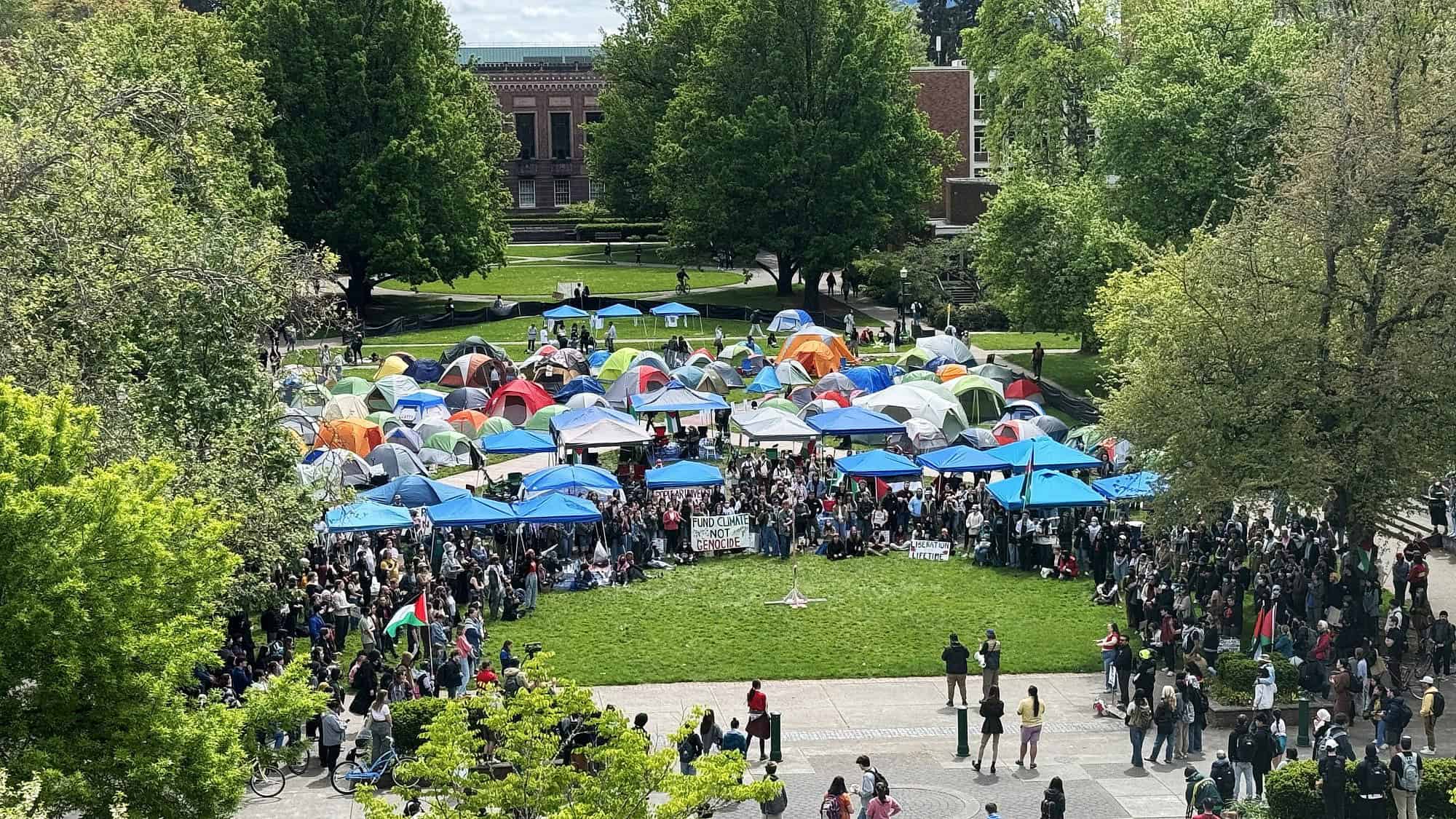 A pro-Palestinian, anti-Israel student tent encampment at the University of Utah in Salt Lake City, May 1, 2024. Credit: Spacemace1 via Wikimedia Commons.